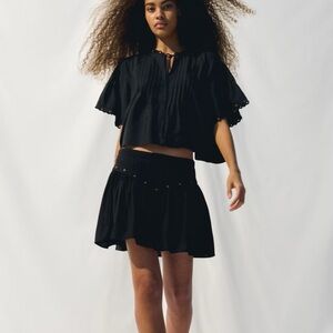 H&M  Black Gathered Mini Skirt with Gold Hardware